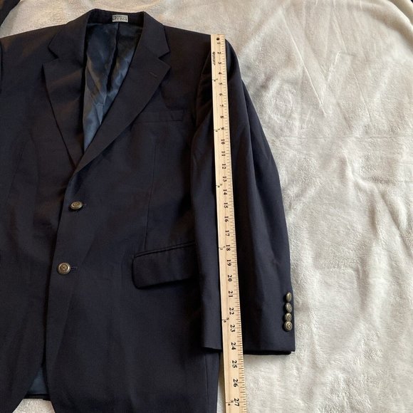 VTG JOS A BANK 100% WOOL Metal Buttons Suit Jacket Blazer Mens 42R Navy Preppy - Picture 9 of 11